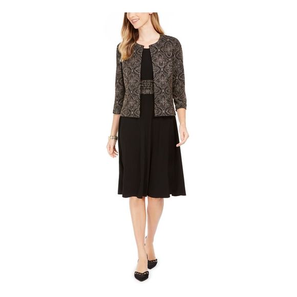 Jessica Howard Women's Long Sleeve MIDI Shift Dress Black Size 12 Petite